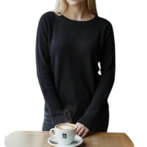 Bebe Wool Blend Lightweight Minimalist Neutral Classic Black Boatneck Sweater XS